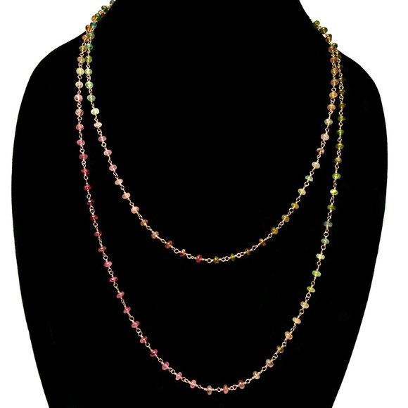 NWT Rainbow Tourmaline Gemstone Necklace Handmade - Picture 2 of 4